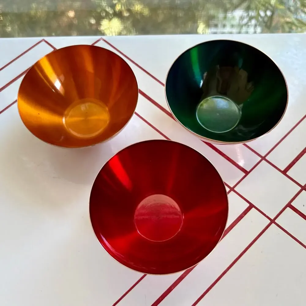Vintage Enamel on Copper Bowls Set of 3 Scandinavian Modern